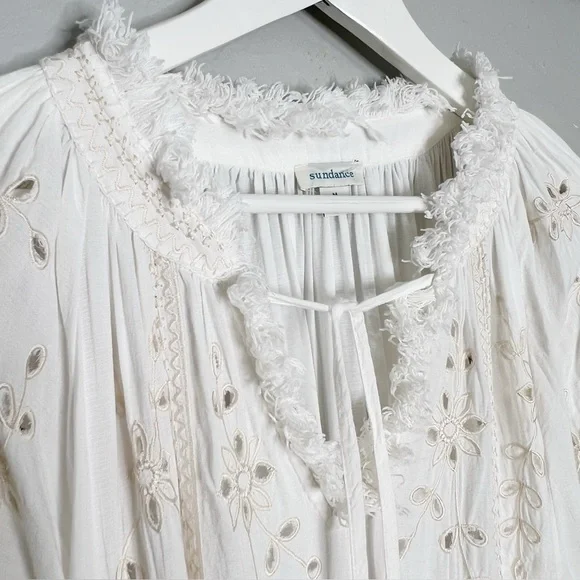 Sundance Trisha Eyelet White Fringe Trim V-Neck Tassel Tie CoverUp Dress Medium - Picture 8 of 11